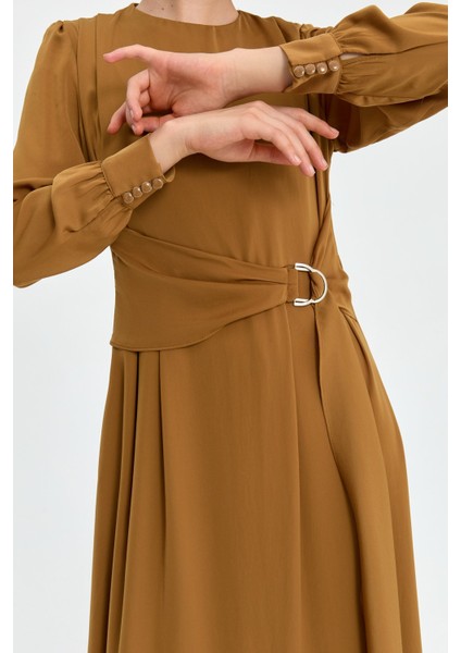 Kuşak Detaylı Elbise Camel