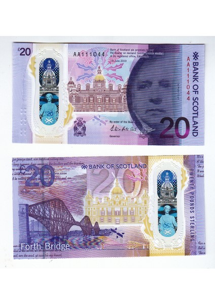 Iskoçya Scotland 20 Pounds 2019 Bank Of Scotland Polymer Unc Banknot Çil