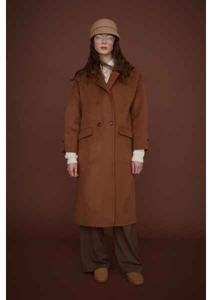 Oversize %100 Yün Kaban Kahve