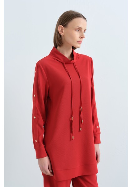 Çakma Detaylı Örme Pantolon Tunik Takım Kiremit modelleri