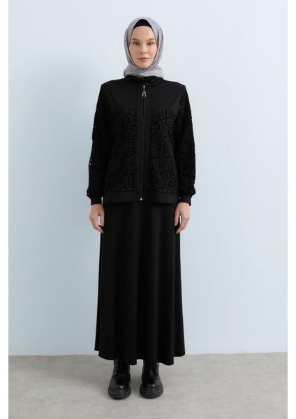 Örme Çelik Etek Ceket Takım Siyah