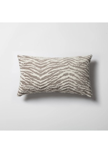 Tokyo - Geometrik Zebra Desenli Kırlent 30 x 50 - Vizon (Ic Yastık Dahil)