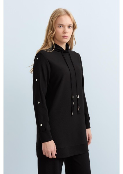 Çakma Detaylı Örme Pantolon Tunik Takım Siyah modelleri