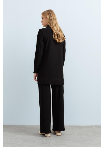 Çakma Detaylı Örme Pantolon Tunik Takım Siyah fırsatları