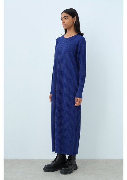 Fitilli Rayon Elbise Saks