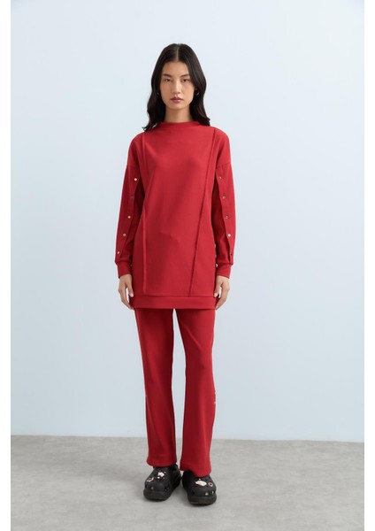 Çıt Çıt Detaylı Örme Pantolon Tunik Takım Kiremit fiyatları