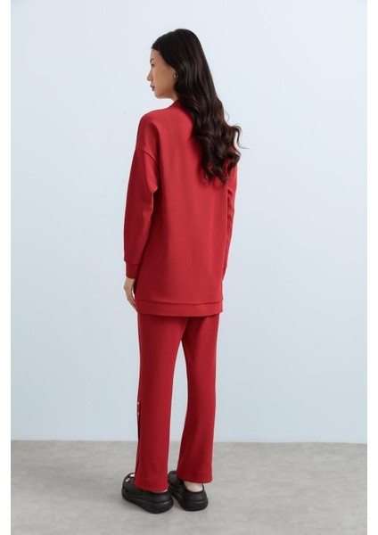 Çıt Çıt Detaylı Örme Pantolon Tunik Takım Kiremit fırsatları