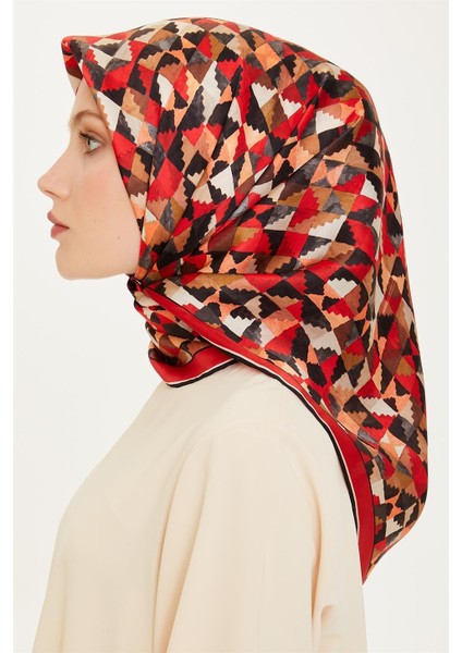 Geometrik Desenli Sura Saf İpek Eşarp 9214D 07 modelleri