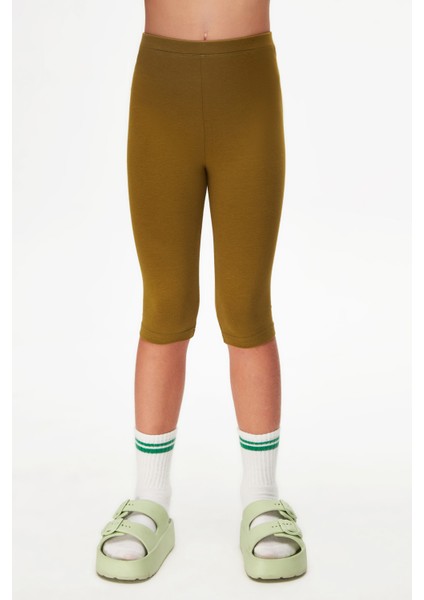 Zeytin Yeşili Basic Kız Çocuk Diz Altı Tayt Kapri fiyatları