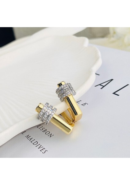 Kadın Küpe Trend Model Zirkon Taşlı Çelik Küpe 14 Ayar Gold indirimleri