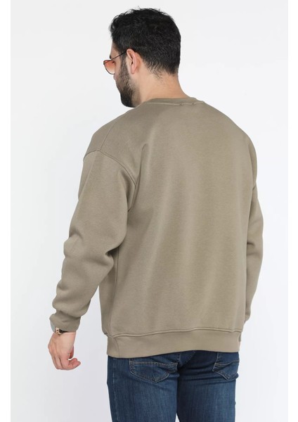 Erkek Bisiklet Yaka Baskılı Şardonlu Sweatshırt