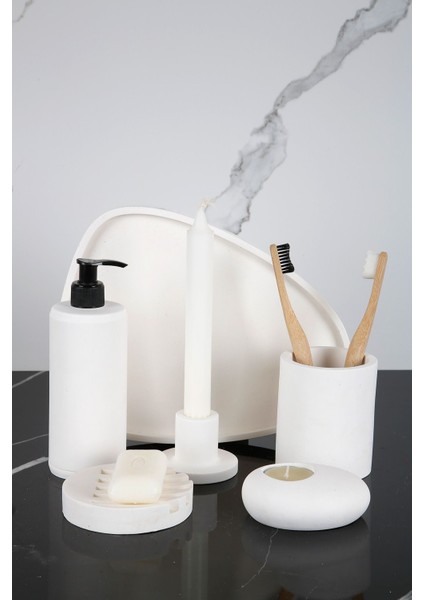 6 Parça Mermer Desenli Beton Banyo Seti Katı ve Sıvı Sabunluk Mumluk Tütsülük Diş Fırçalığı fiyatları