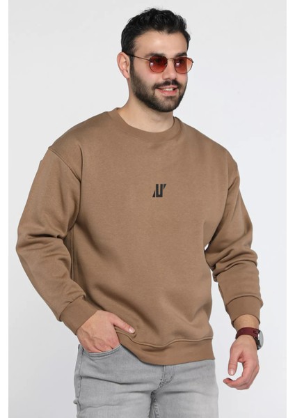 Erkek Bisiklet Yaka Baskılı Şardonlu Sweatshırt modelleri