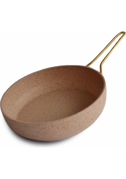 26 cm Granit Düz Tava Altın Renk Kulplu