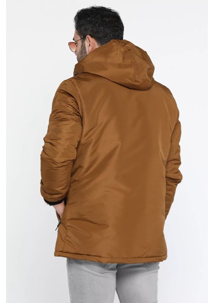Erkek Kapüşonlu Içi Peluş Fermuarlı Mont