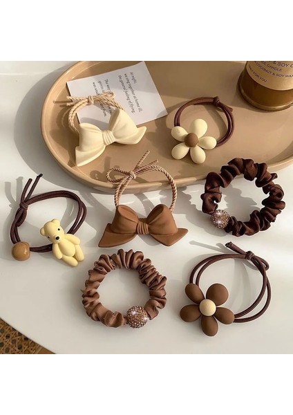 Yeni Kahverengi Serisi Karikatür Hairband Elastik Lastik Bant Saç Bantları Kızlar Sevimli Sabit Saç Halat Saç Aksesuarları Şapkalar (Yurt Dışından)