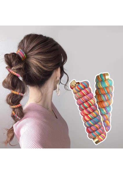 Adet Renkli Yün Elastik Saç Bantları Kadın Spiral C Telefon Teli Scrunchies Saç Bağları Halat At Kuyruğu Saç Aksesuarları (Yurt Dışından) fiyatları