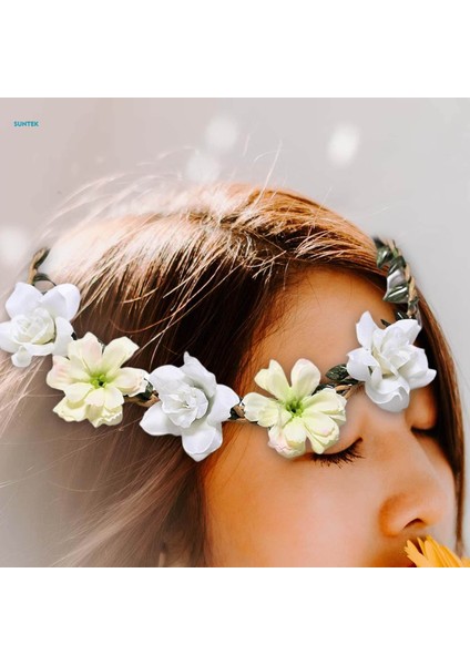 Çiçek Bandı Bohemian Headdress Kafa Çelenk Brid Garland Charm Başlığı Cadılar Bayramı Kostüm Tatil Kadınlar Için Saç Aksesuarı, Beyaz (Yurt Dışından)