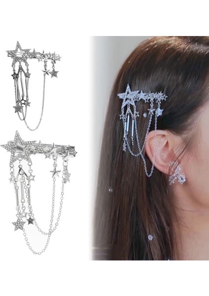 Punk Saç Tokası Kadınlar Için Kız Vintage Kristal Yıldız Püskül Tokalar Harajuku Y2K Moda Şapkalar Saç Takı Aksesuarı (Yurt Dışından)