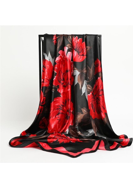 Çiçek Baskı Ipek Şal Kare Eşarp Kadınlar Için Vintage Başörtüsü Saten Başörtüsü Kafa Sarar Atkısı Kadın Bandana Saç Bandı (Yurt Dışından)