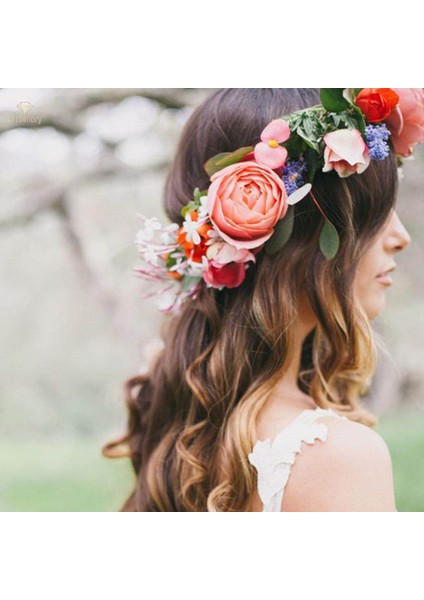 Kadın Gelin Çiçek Kafa Bandı Bohem Erik Çiçeği Taç Hairband Pembe (Yurt Dışından)