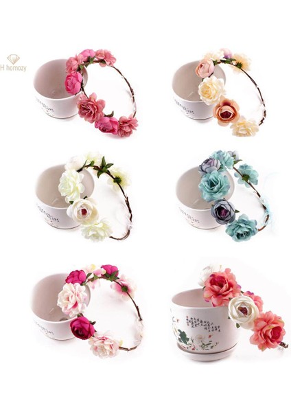 Kadın Gelin Çiçek Kafa Bandı Bohem Erik Çiçeği Taç Hairband Pembe (Yurt Dışından) modelleri