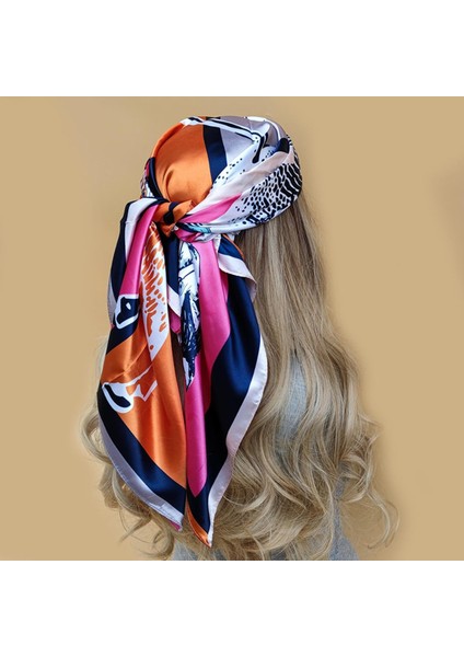 Renkli Başörtüsü Siyah Kare 90*90 Ipek Fular Saten Bandana Cheveux Atkısı Başörtüsü Aksesuarları Kadın Saç Eşarp (Yurt Dışından)