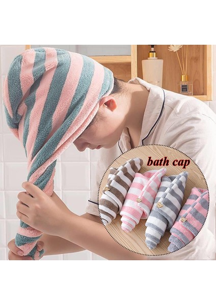 Çizgili Kuru Saç Bonesi Havlu Emici Kuru Saç Bonesi Banyo Banyo Duş Bonesi Yumuşak Türban Havlu (Yurt Dışından)