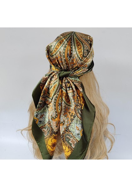 Ipek Eşarp Eşarp Headwraps Kadınlar Için Vintage Dört Mevsim Saç Eşarp 90*90CM Başörtüsü Fular Bandana Femme Başörtüsü (Yurt Dışından)