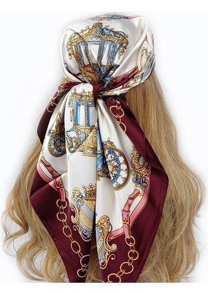 Ipek Eşarp Eşarp Headwraps Kadınlar Için Vintage Dört Mevsim Saç Eşarp 90*90CM Başörtüsü Fular Bandana Femme Başörtüsü (Yurt Dışından)