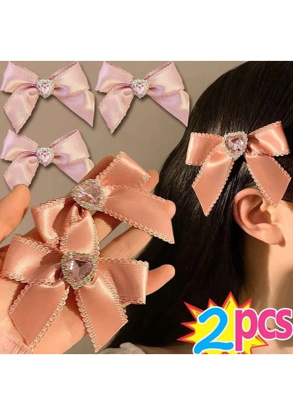 Içi Boş Kalp Elmas Yay Firkete Sevimli Lolita Kız Saç Tokası Moda Pembe Tokalarım Şerit Ilmek Saç Tokası Şapkalar Aksesuarları (Yurt Dışından)