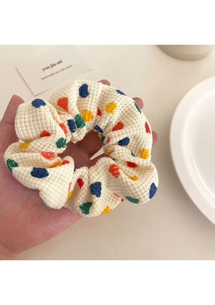 Kadınlar Sevimli Baskı Renkli Kalp Örgü Geniş Elastik Saç Bantları Tatlı At Kuyruğu Tutun Scrunchie Saç Kravat Moda Saç Aksesuarları (Yurt Dışından)