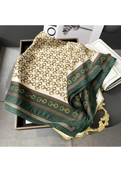 Moda Marka Metal At Nalı Zinciri Ipek 70X70 cm Kare Eşarp Eşarp Kadın Kravat Saç Kravat Çanta Profesyonel Kadın Eşarp (Yurt Dışından)