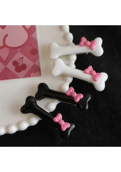 Kawaii Pembe Yay Köpek Kemik Şekli Saç Klipleri Popüler Siyah ve Beyaz Kemik Firkete Kızlar Charm Güzel Ördek Gagası Tokalarım Aksesuarları (Yurt Dışından)