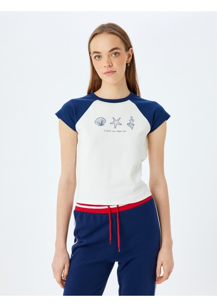 Baskılı Renk Bloklu Slim Fit Kısa Kollu Tişört