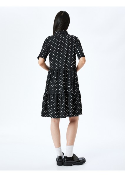 Kısa Kollu Klasik Yaka Düğmeli Puantiyeli Mini Elbise fırsatları