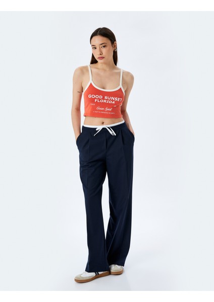 Biyeli Askılı Slogan Baskılı Crop Atlet