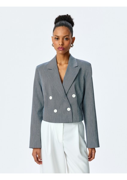 Uzun Kollu Düğmeli Kruvaze Yaka Crop Blazer Ceket modelleri