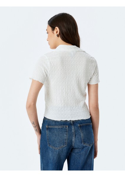 Düğmeli Gömlek Yaka Dokulu Kısa Kollu Bluz fırsatları