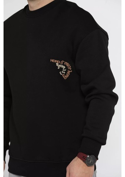 Üç Iplik Şardonlu Yazı Baskılı Erkek Sweatshirt