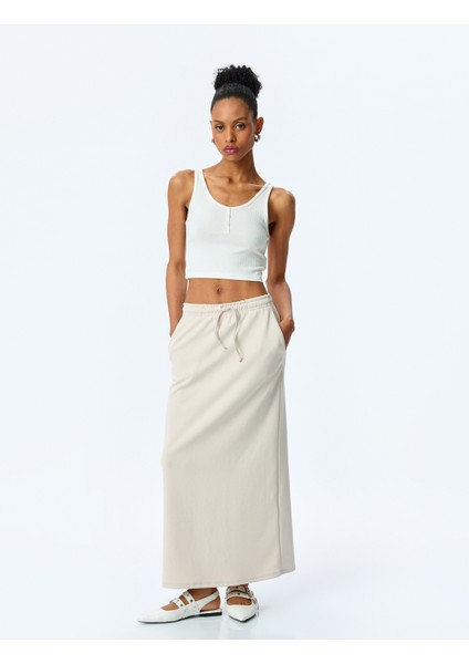 Modal Karışımlı Oversize Beli Bağcıklı Midi Etek fiyatları
