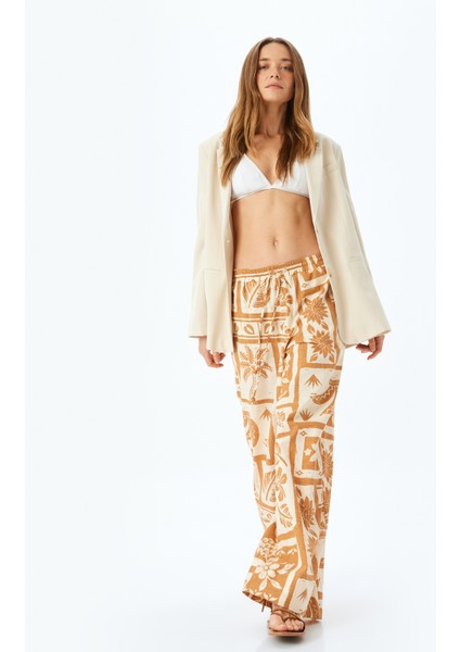 Etnik Desenli Beli Lastikli Bağlamalı Bol Paça Pantolon fiyatları