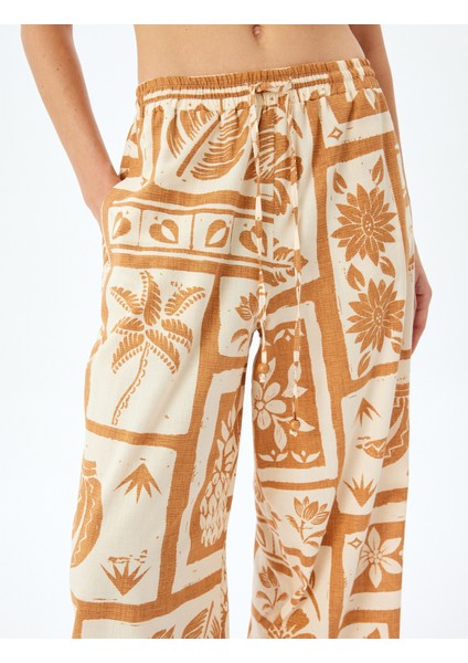 Etnik Desenli Beli Lastikli Bağlamalı Bol Paça Pantolon indirimleri