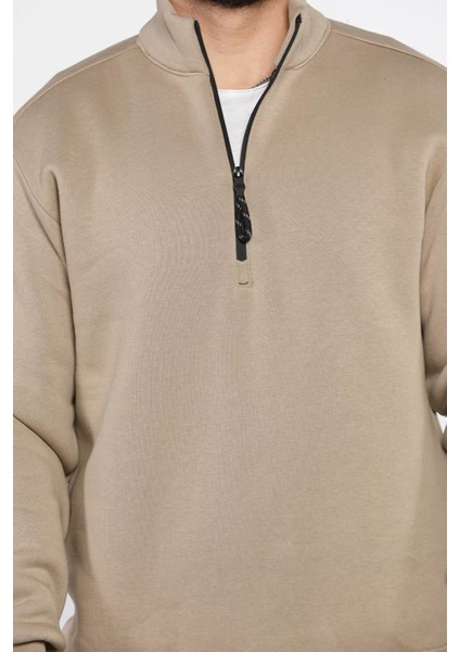 Erkek Yarım Balıkçı Yaka Şardonlu Fermuarlı Sweatshirt