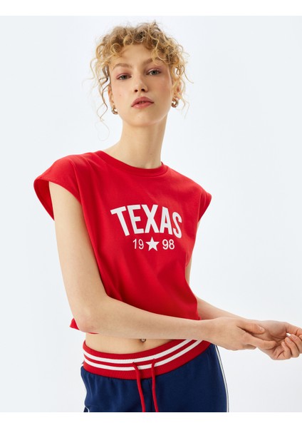 Slogan Baskılı Kolsuz Crop Bisiklet Yaka Tişört
