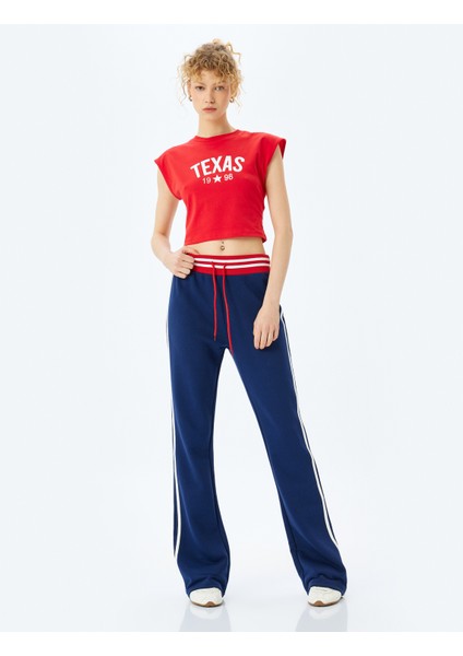 Slogan Baskılı Kolsuz Crop Bisiklet Yaka Tişört
