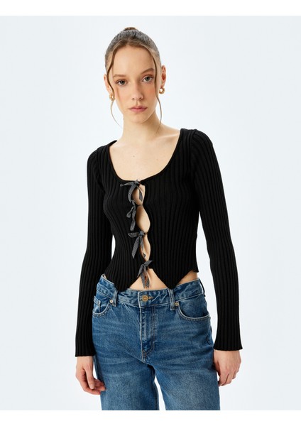 Fiyonklu V Yaka Slim Fit Crop Triko Hırka modelleri