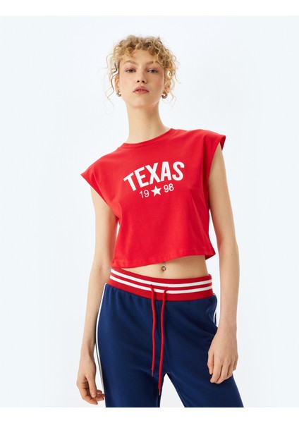 Slogan Baskılı Kolsuz Crop Bisiklet Yaka Tişört