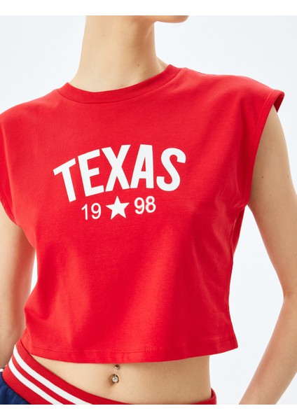 Slogan Baskılı Kolsuz Crop Bisiklet Yaka Tişört