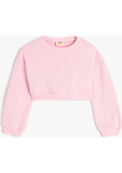 Bisiklet Yaka Uzun Kollu Basic Crop Sweatshirt